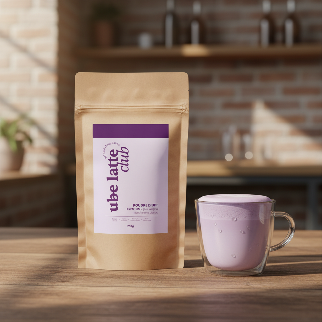 Ube Latte – Poudre d'ube format barista à l’igname violet (250g et 500g)