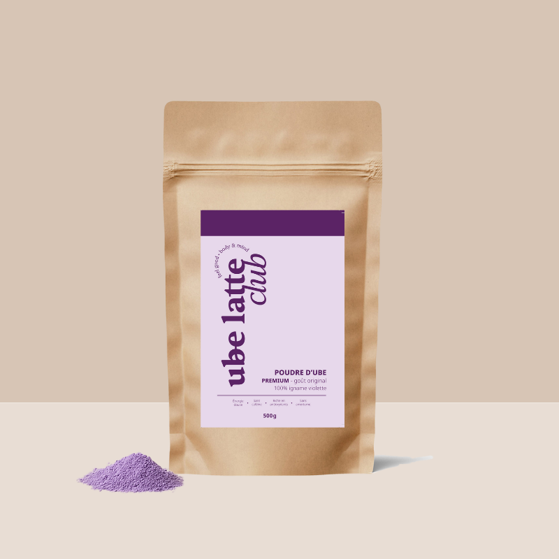 Ube Latte – Poudre d'ube format barista à l’igname violet (250g et 500g)