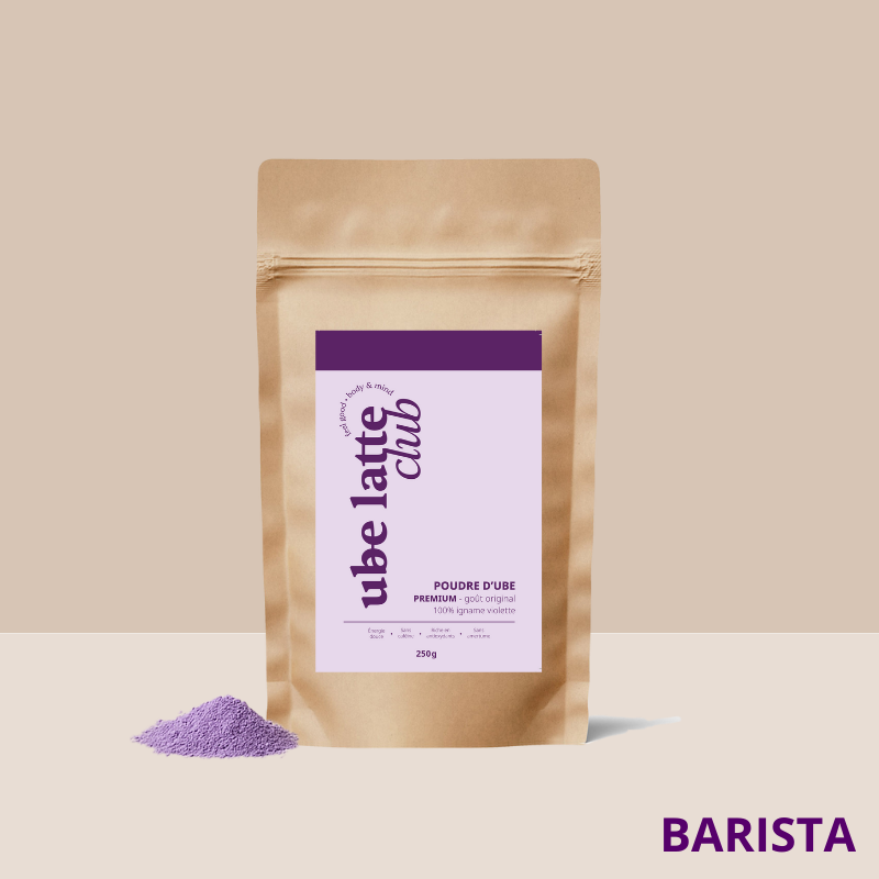 Ube Latte – Poudre d'ube format barista à l’igname violet (250g et 500g)